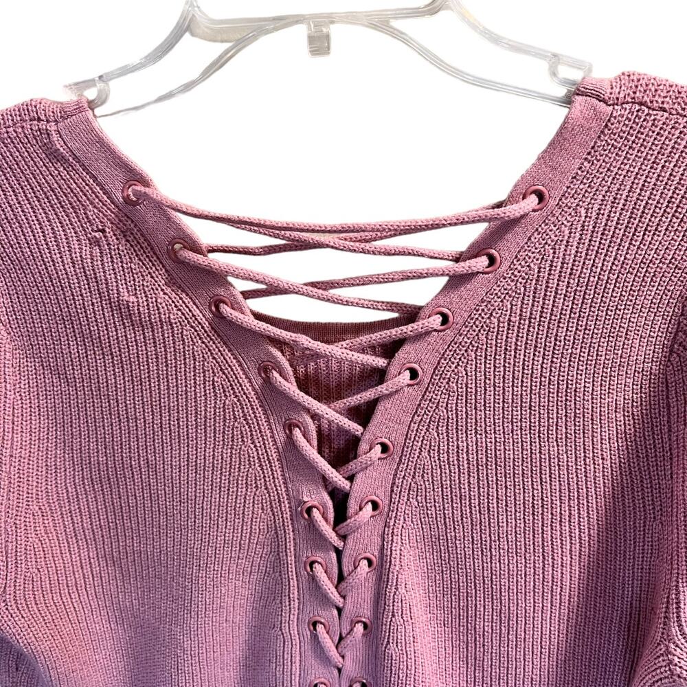 Soho New York & Company Lace Up Back Sweater 3/4 Sleeve Sz S Light Pink - Picture 9 of 12